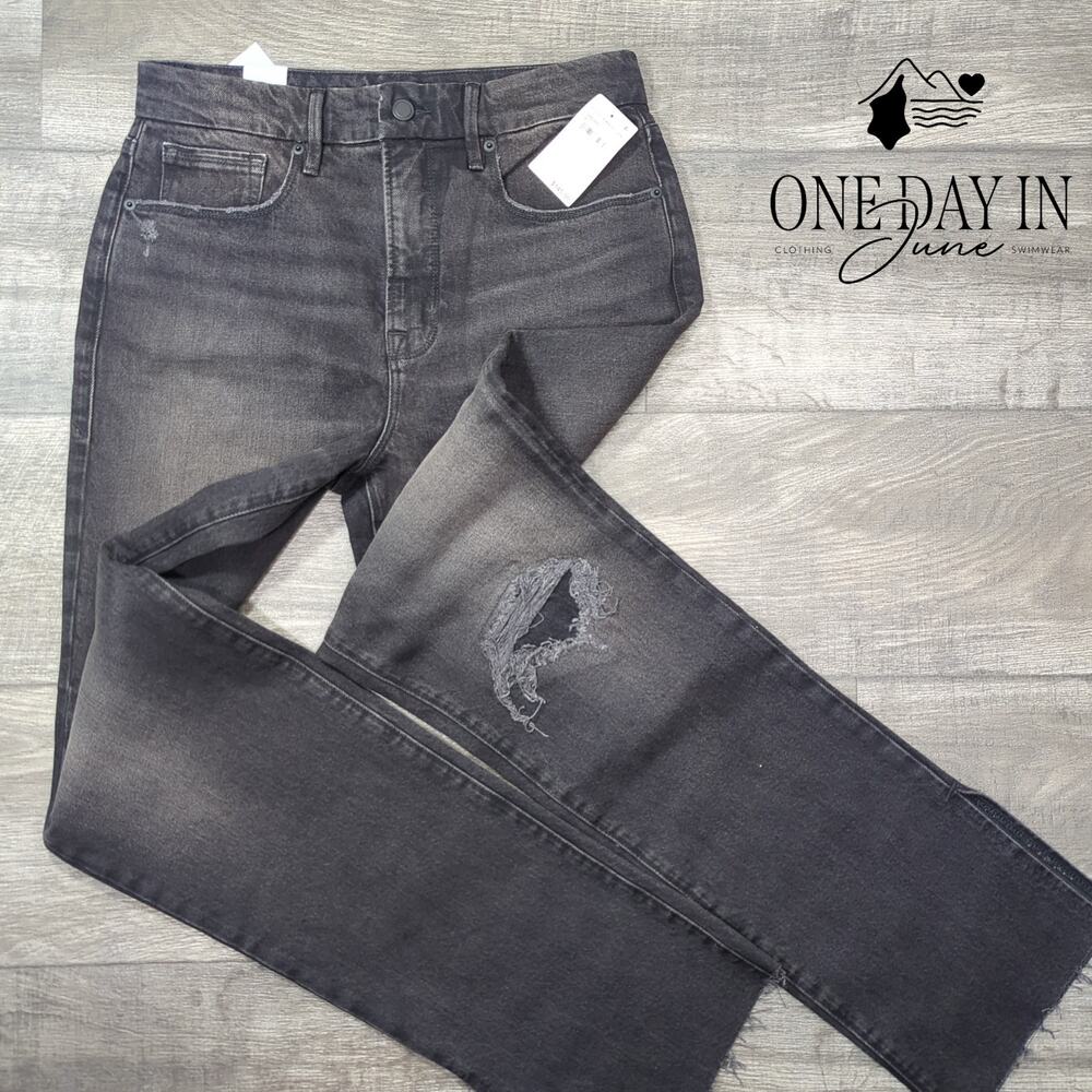 Good American Good Boy Raw Split Hem Jeans Size 8